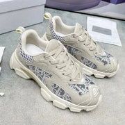 Christian Dior Oblique Pattern Sneakers in beige and gray with suede overlays and chunky sole