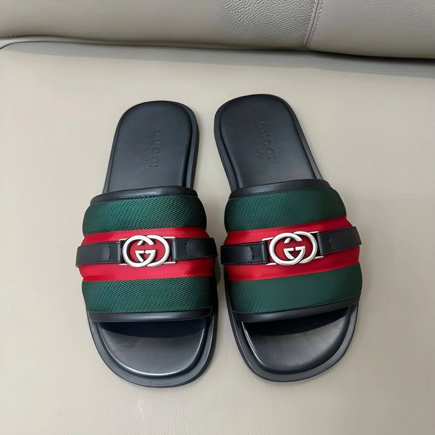 Gucci Men’s Interlocking G Slide Sandals in black with logo